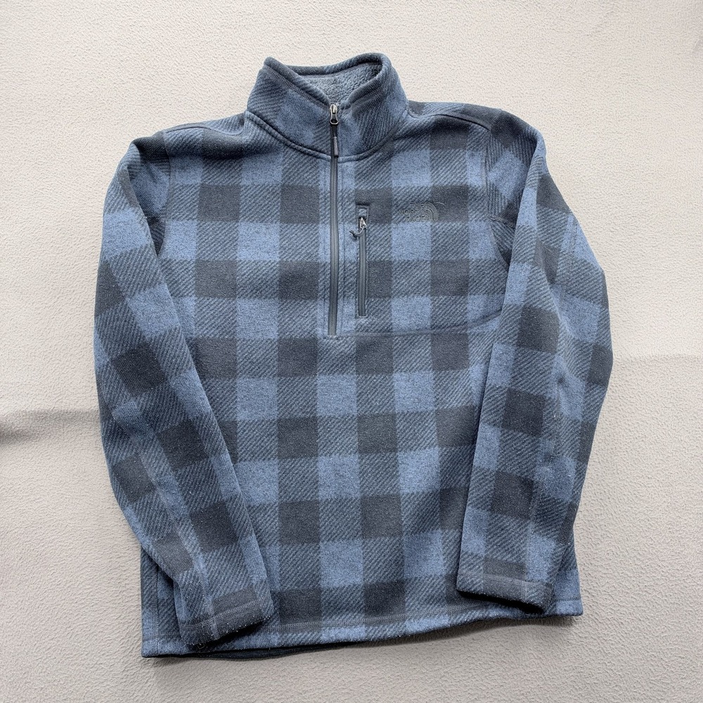 The North Face Pullover Mens Large Blue Plaid Quarter Zip Fleece Hiking Top